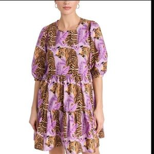 FARM Rio Purple and Brown Tiger Print Mini Dress
